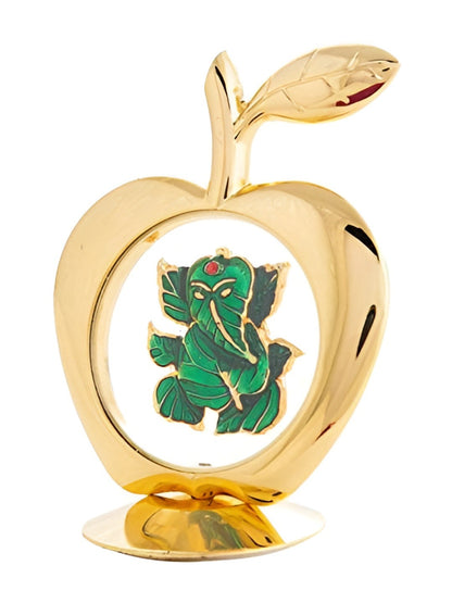 Gold-Toned & Green Ganesha In Apple Shaped Idol Car Dashboard Showpiece